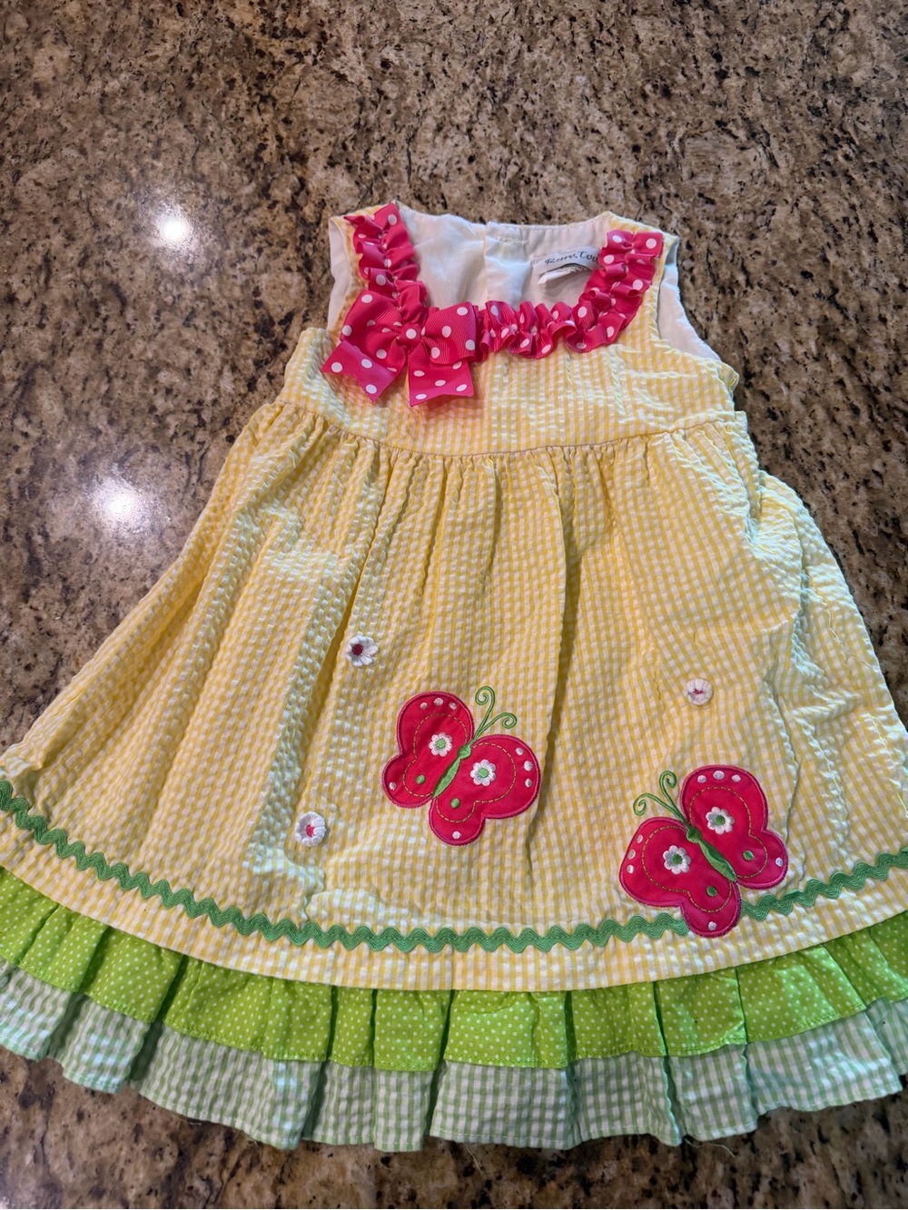 Rare Tool Girls Yellow Seersucker Butterfly Dress 4t with Pink Trim